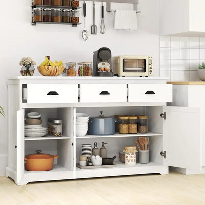 53.5-Inch Wooden Buffet Cabinet with 3 Drawers & Adjustable Shelves  Multi-Functional Living Room or Dining Room Storage Solution