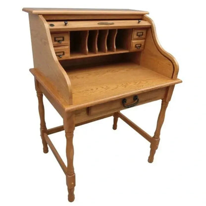 Compact Roll-Top Desk with Built-in USB Power Outlet  32-inch Mini Workstation