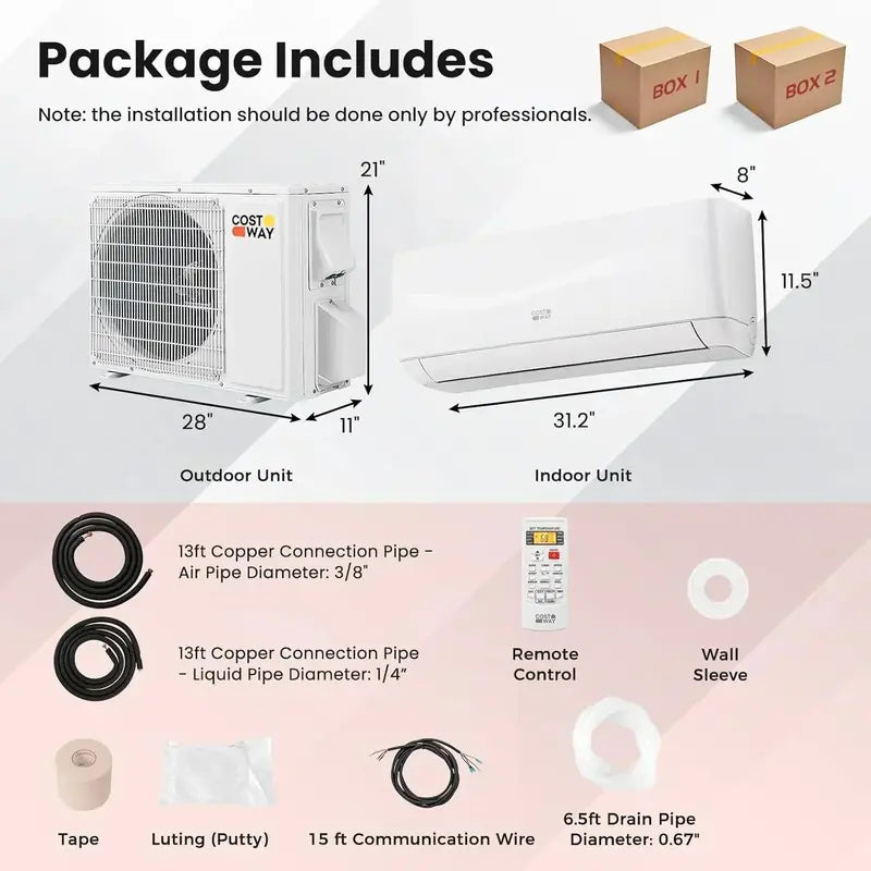 COSTWAY 12,000 BTU Mini-Split AC/Heater  20 SEER2, 115V Ductless Wall-Mount System