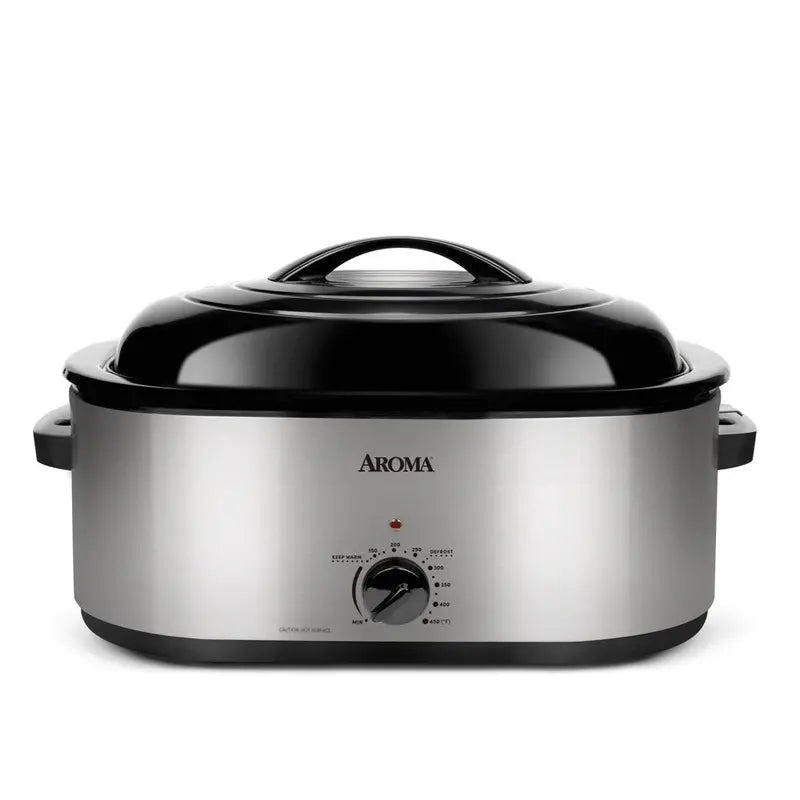 Aroma 22-Quart Electric Roaster Oven with Self-Basting Lid, Stainless Steel