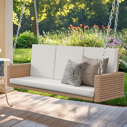 YITAHOME 3-Person Hanging Porch Swing  Wicker Outdoor Bench with Removable Cushions, Ideal for Patios, Balconies & Gardens (Brown)