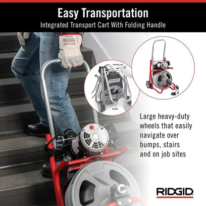 RIDGID K-400 Drain Cleaning Snake Auger 120-Volt Drum Machine with C-32IW 3/8 in. x 75 ft. Cable + 4-Piece Tool Set &amp; Gloves 52363