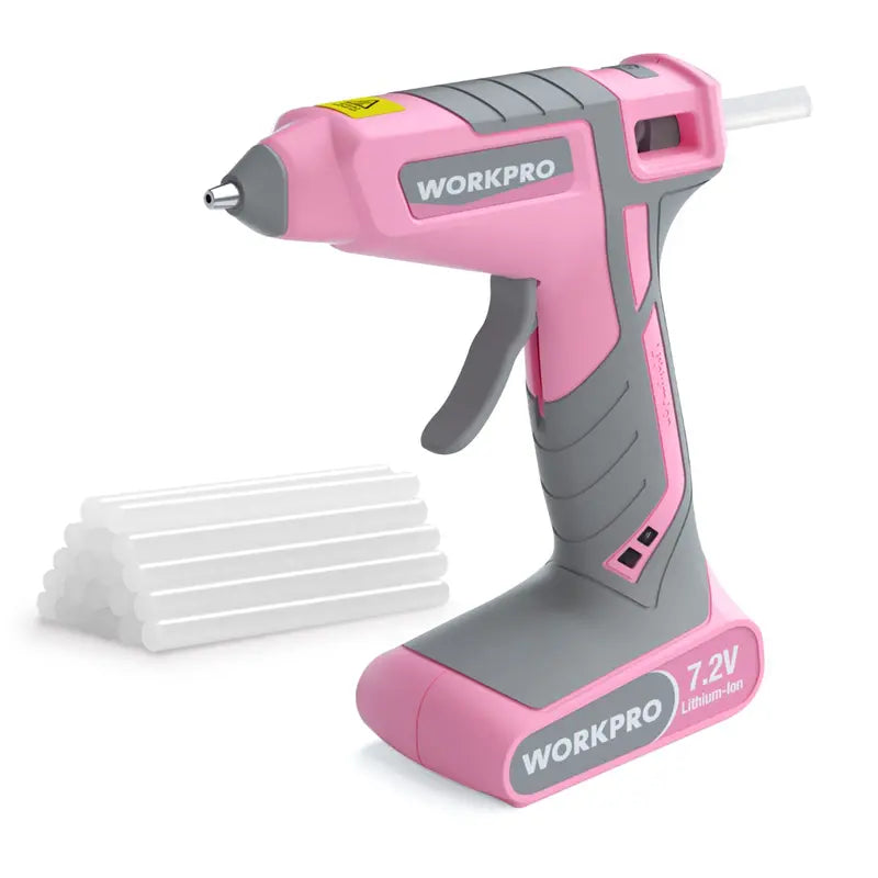 WORKPRO 7.2V Cordless Hot Melt Glue Gun  Compact Pink Ribbon Edition