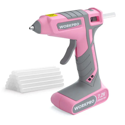 WORKPRO 7.2V Cordless Hot Melt Glue Gun  Compact Pink Ribbon Edition