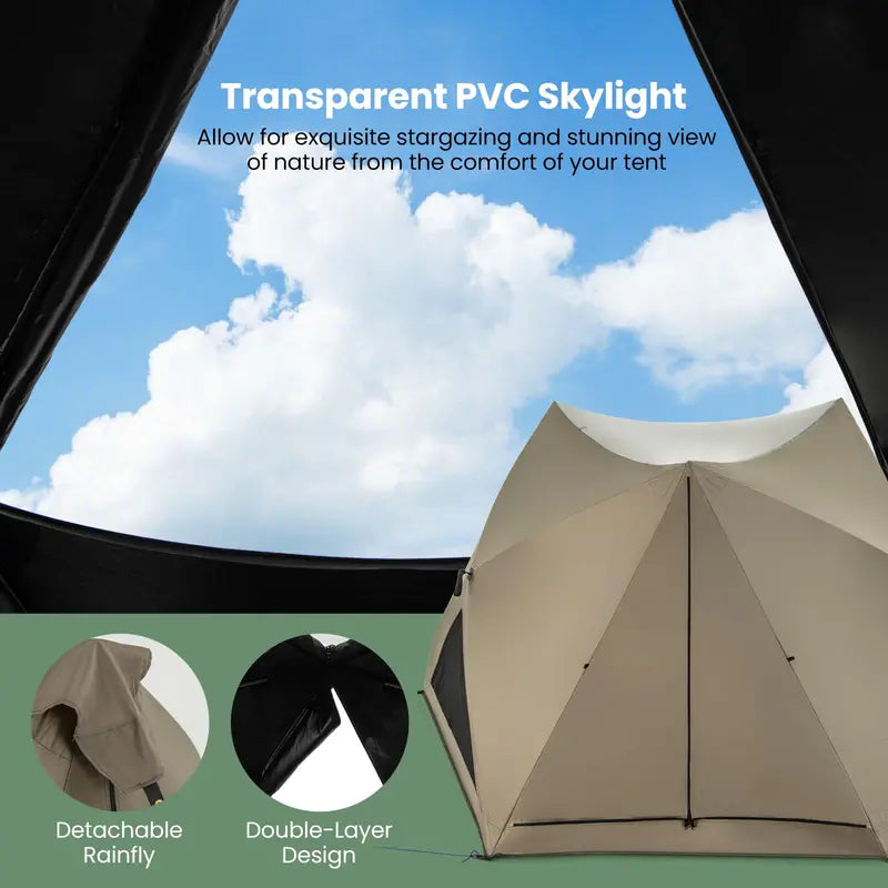 Pop-Up Family Camping Tent for 46 People Featuring Skylight, Three Doors, and Full Rainfly