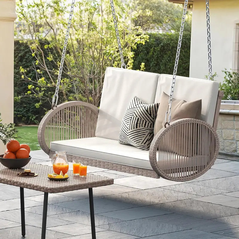 YITAHOME 3-Person Hanging Porch Swing  Wicker Outdoor Bench with Removable Cushions, Ideal for Patios, Balconies & Gardens (Brown)