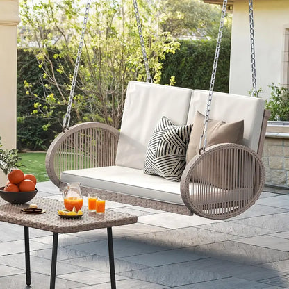 YITAHOME 3-Person Hanging Porch Swing  Wicker Outdoor Bench with Removable Cushions, Ideal for Patios, Balconies & Gardens (Brown)