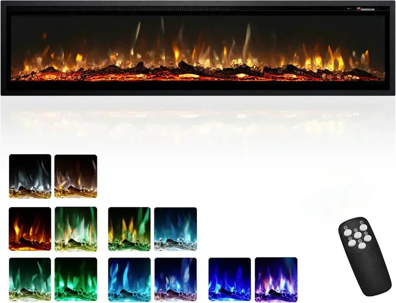 EUHOMY 50-Inch Recessed Electric Fireplace with Adjustable Flame Colors and Built-in Heater