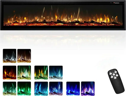 EUHOMY 50-Inch Recessed Electric Fireplace with Adjustable Flame Colors and Built-in Heater