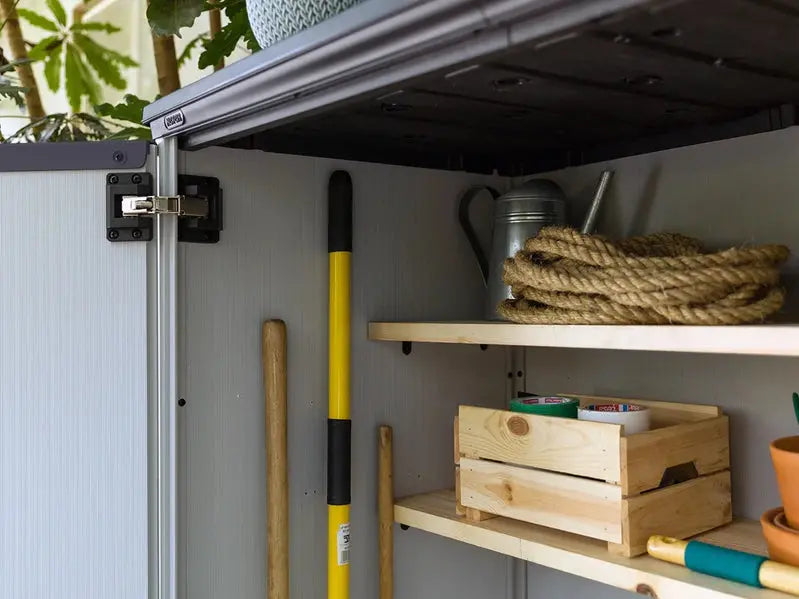 Keter Premier Vertical Storage Shed  Heavy-Duty Resin Outdoor Cabinet with Floor, Lockable Double Doors & Weather-Resistant Grey Finish