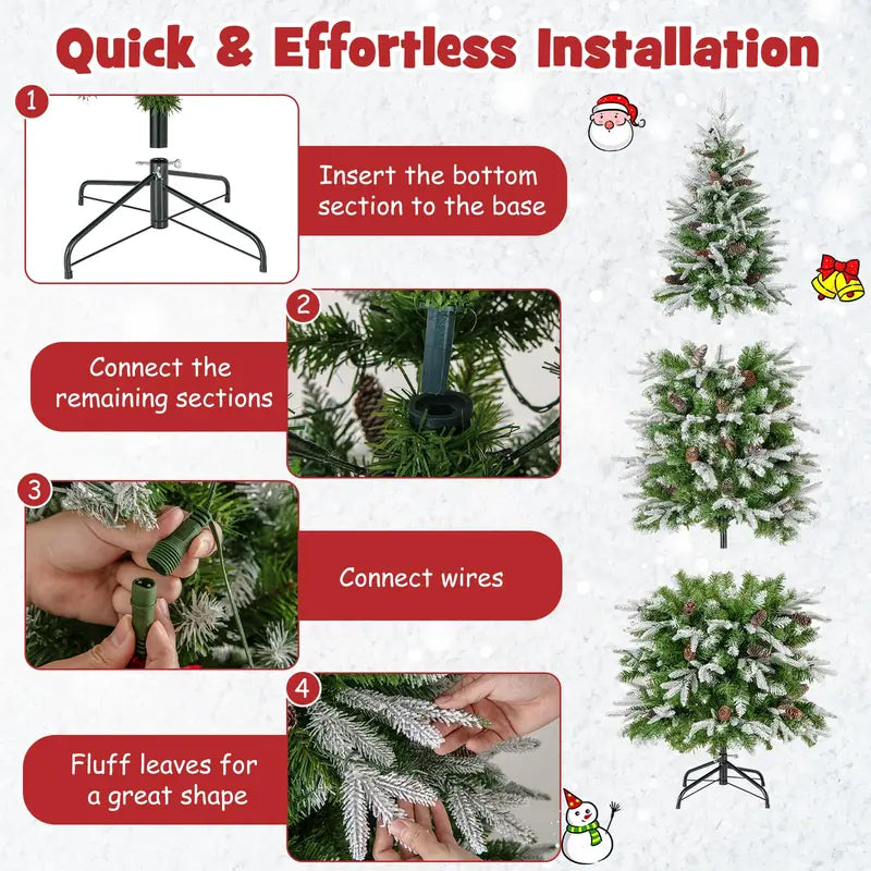6-Foot Pre-Lit Pencil-Style Artificial Christmas Tree with Snow Flocking and 280 Warm-White LEDs