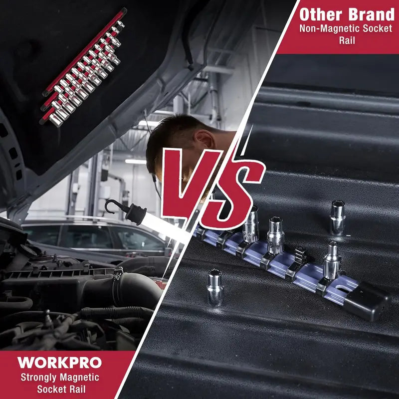 WORKPRO Aluminum Magnetic Socket Organizer  3-Piece Set for 1/4″, 3/8″, and 1/2″ Sockets