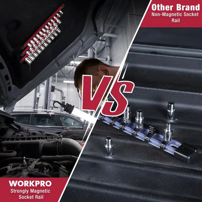 WORKPRO Aluminum Magnetic Socket Organizer  3-Piece Set for 1/4″, 3/8″, and 1/2″ Sockets