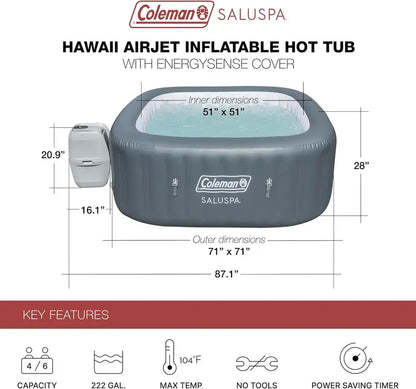 Coleman SaluSpa Atlantis Square Inflatable Hot Tub  46 Person, 140 AirJets, Insulated Cover, Portable Spa Experience