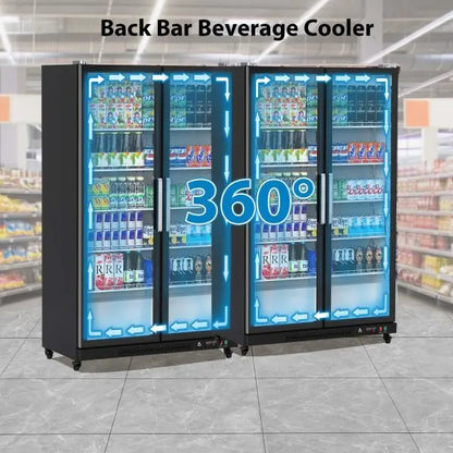 Glass-Front Upright Display Cooler  39 Cubic Feet, Dual-Swing Doors, LED Illumination