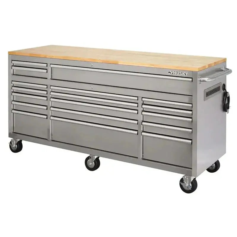 Heavy-Duty 72″ Rolling Workbench  18-Drawer Storage with Reinforced Wood and Steel Construction