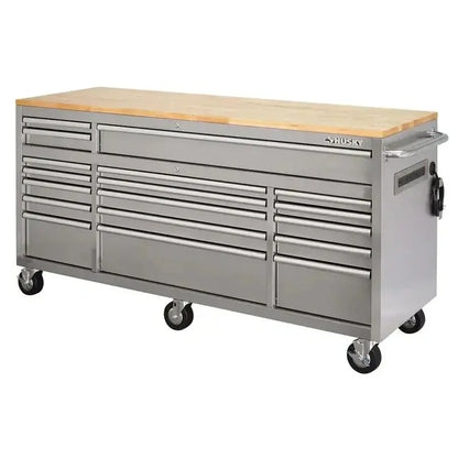 Heavy-Duty 72″ Rolling Workbench  18-Drawer Storage with Reinforced Wood and Steel Construction