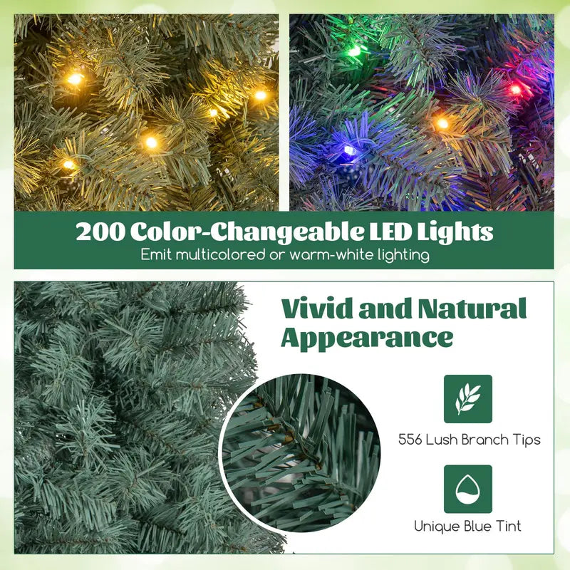 6.5-Foot Blue Slim Pencil Christmas Tree  Pre-Lit with 200 Warm White & Multicolor LEDs, 9 Modes, 556 Branch Tips