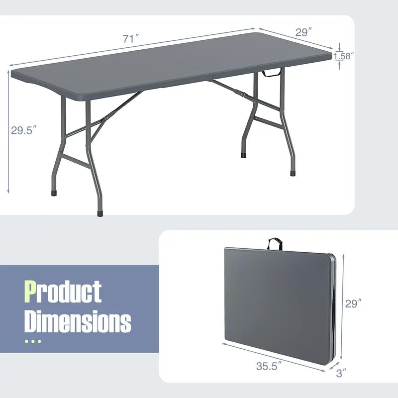 6-Foot Heavy-Duty Plastic Folding Table  350 lb Capacity, HDPE Top for Outdoor Use