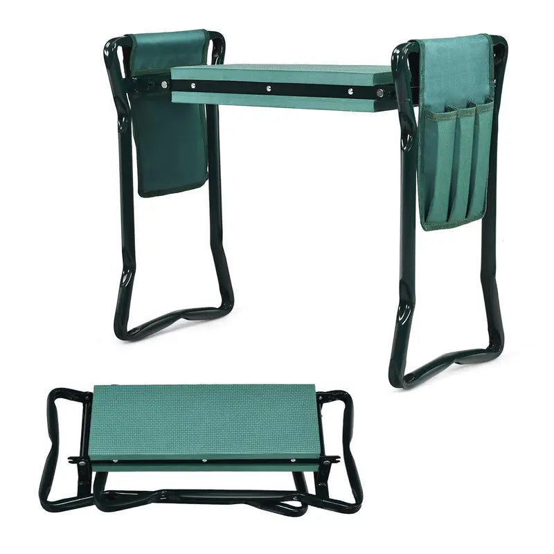 Portable Garden Kneeler & Seat  Foldable Stool with EVA Foam Cushion and Dual Tool Pouches