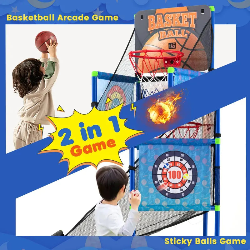 Dual-Mode Indoor/Outdoor Basketball Game Set with Digital Scoreboard and Audio Effects