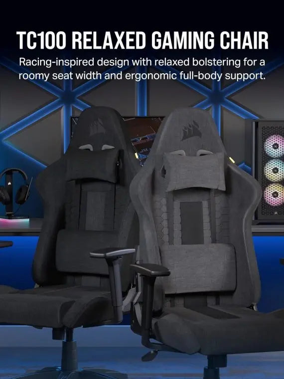 TC100 Relaxed Gaming Chair by TC, One Size, Gray & Black  Ergonomic Comfort for Gamers