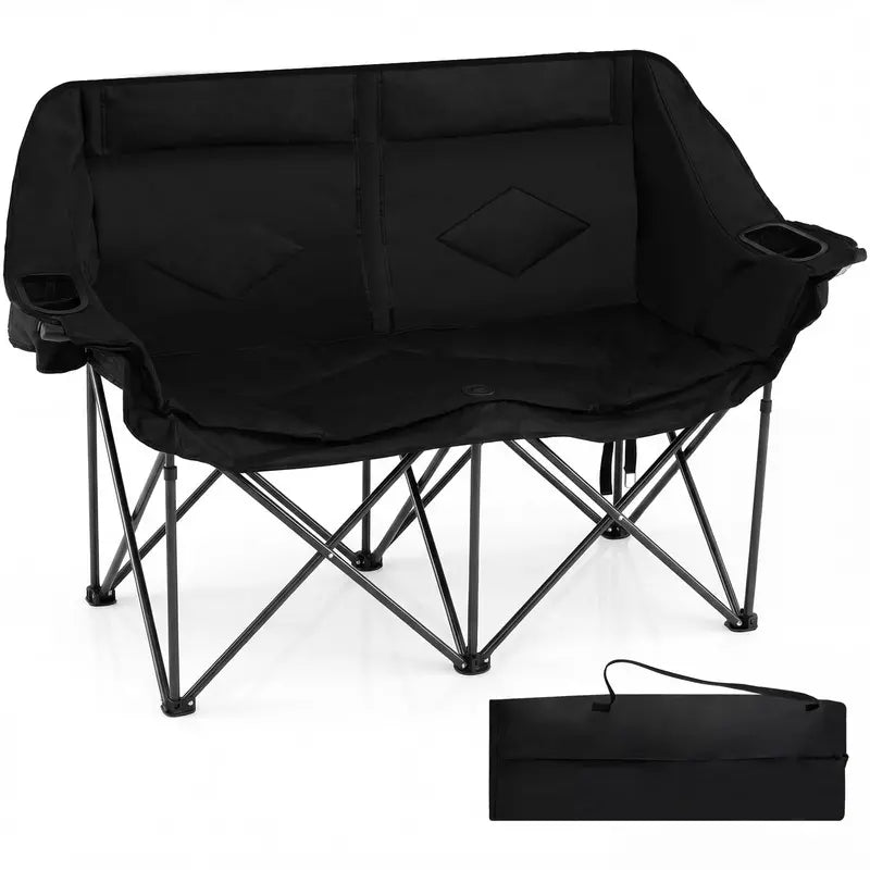 Dual-Seater Camping Chair with Cup Holders, Glass Racks & Mesh Storage