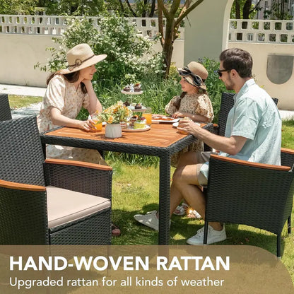 Devoko 7-Piece Acacia Wood & Rattan Patio Dining Set  Outdoor Conversation Furniture with Natural Wood Table Top