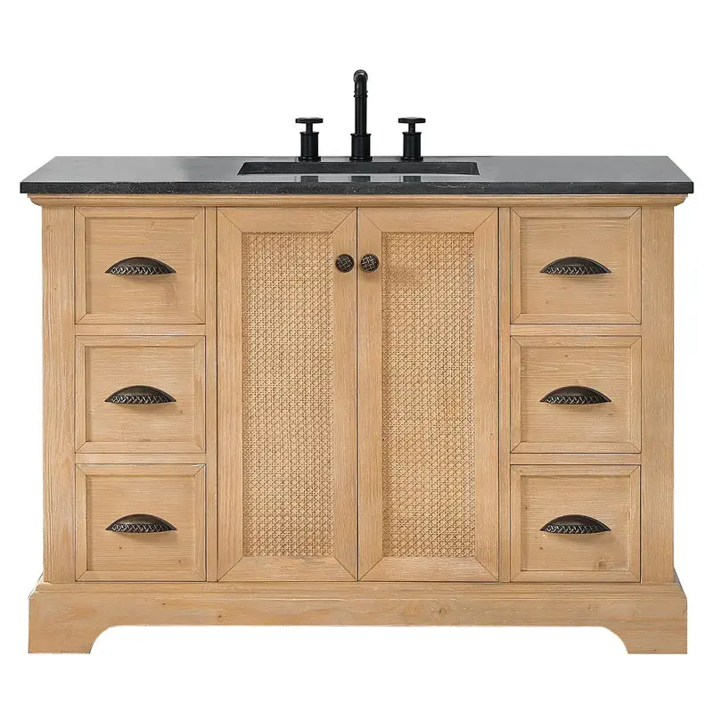 Hervas Bathroom Vanity  Natural Marble Top Console Cabinet (Mirror Not Included)