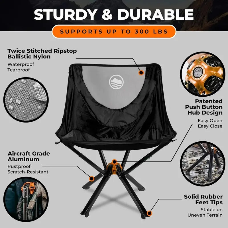 Cliq Lightweight Foldable Camping Chair  Portable, Durable, Quick Setup, Supports 300 lbs