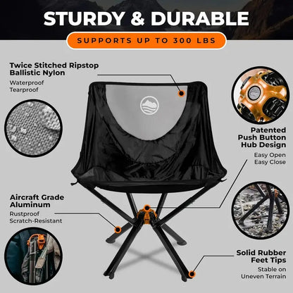 Cliq Lightweight Foldable Camping Chair  Portable, Durable, Quick Setup, Supports 300 lbs