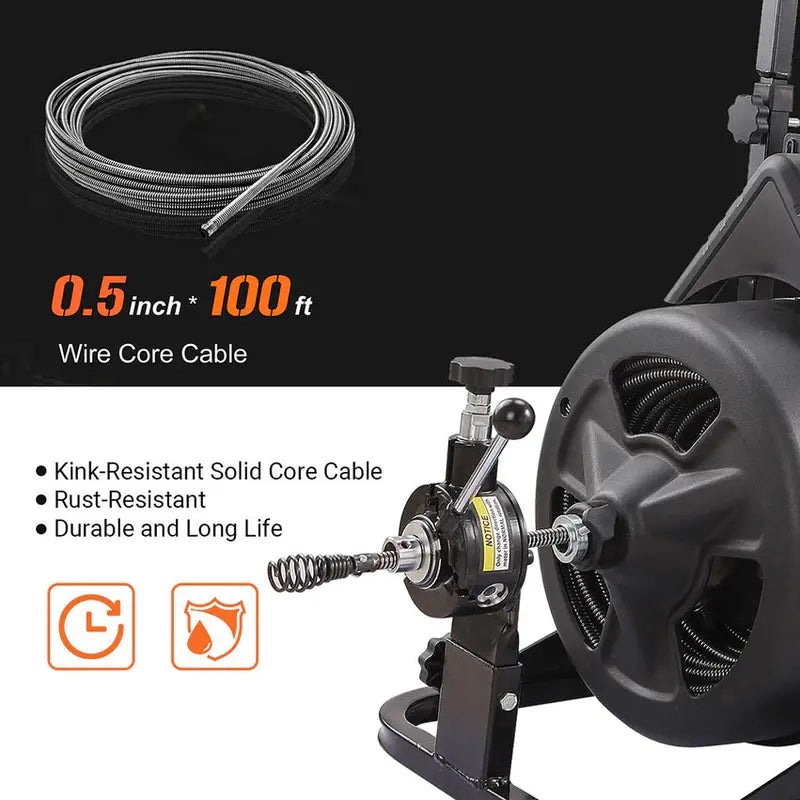 XtremepowerUS 100-Foot Electric Drain Snake  Commercial-Grade Sewer Auger with Attachments and Heavy-Duty Motor
