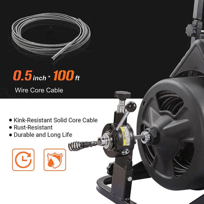 XtremepowerUS 100-Foot Electric Drain Snake  Commercial-Grade Sewer Auger with Attachments and Heavy-Duty Motor