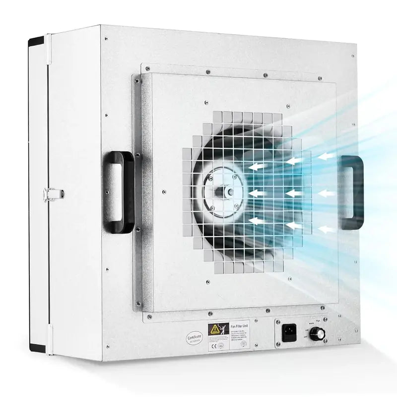 Class 100 (ISO 5) Laminar Flow Hood  H-14 HEPA Filter, Safety Interlock System, 22.6″ x 22.6″ Fan Filter Unit for Labs & Mycology