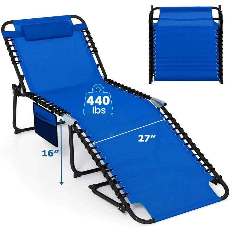 Extra-Large Outdoor Tanning Lounge Chair  5-Position Adjustable Folding Chaise