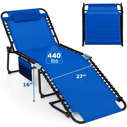 Extra-Large Outdoor Tanning Lounge Chair  5-Position Adjustable Folding Chaise
