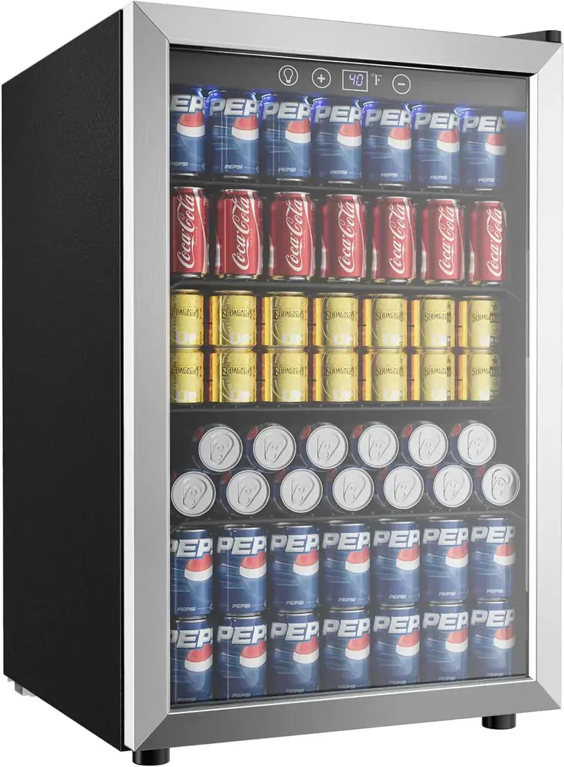 EUHOMY Beverage Refrigerator  130-Can Glass-Door Mini Fridge for Soda, Beer & Drinks