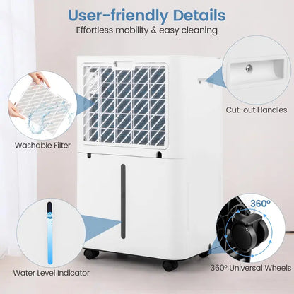 54-Pint Quiet Basement Dehumidifier  4-Liter Tank, Three Operating Modes & Programmable Timer