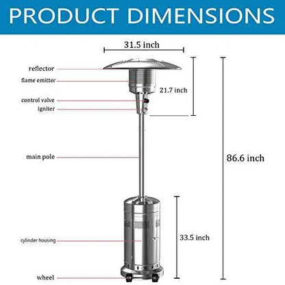 2-Unit Stainless Steel Floor-Standing Patio Heater Set  48,000 BTU Umbrella Style with Wheels (Silver)