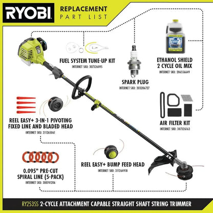 RYOBI 25 cc 2-Stroke Attachment Capable Full Crank Straight Gas Shaft String Trimmer RY253SS