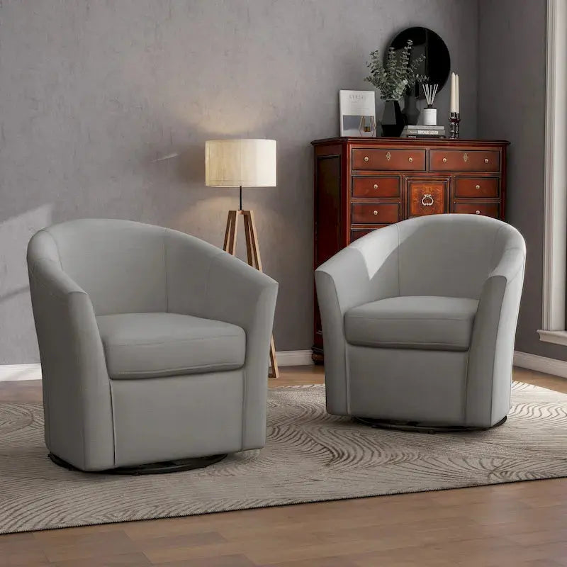 Set of 2 Modern Swivel Barrel Chairs  Upholstered Living Room Accent Seating with 360-Degree Rotation