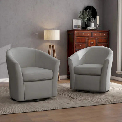 Set of 2 Modern Swivel Barrel Chairs  Upholstered Living Room Accent Seating with 360-Degree Rotation