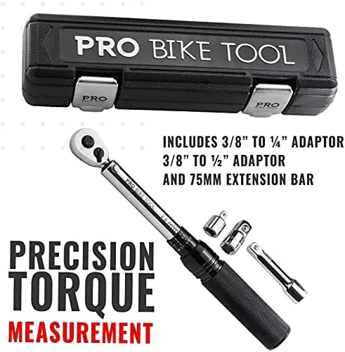 Pro Bike Tool 3/8″ Click Torque Wrench Set 10-60 Nm, Bicycle & Motorcycle Multitool Kit with 1/2″ & 1/4″ Adapters, Extension Bar, Storage Box