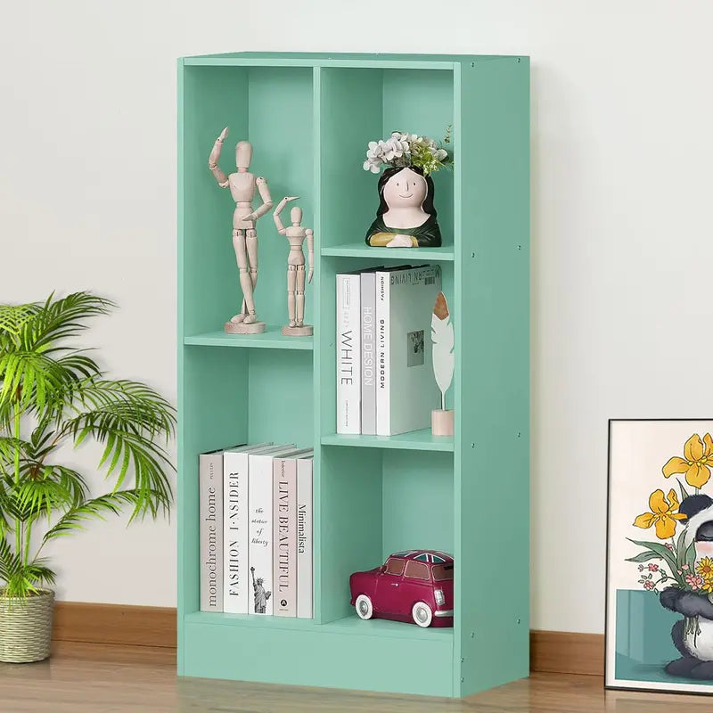 LEYAOYAO Natural Wood 7-Cube Bookshelf  Modern Open-Back Storage Unit with Solid Legs