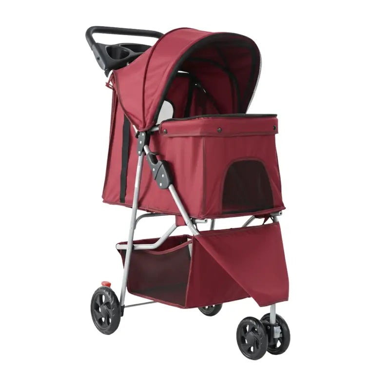 Lightweight Foldable Pet Stroller for Dogs & Cats with Canopy, Basket, and Storage