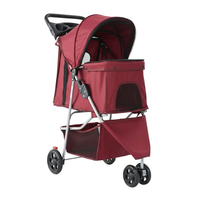 Lightweight Foldable Pet Stroller for Dogs & Cats with Canopy, Basket, and Storage
