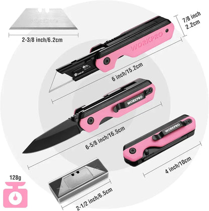 WORKPRO 2-in-1 Folding Utility Knife  Quick-Change Box Cutter with G10 Handle & 10 Blades
