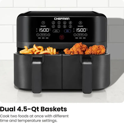 Chefman 6-Quart Dual-Basket Digital Air Fryer  Touchscreen Control, Independent 3-Quart Baskets, Smart Sync Finish & Auto Shut-Off