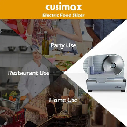 CUSIMAX Electric Deli Slicer  Dual Stainless Steel Blades & Precise Thickness Control