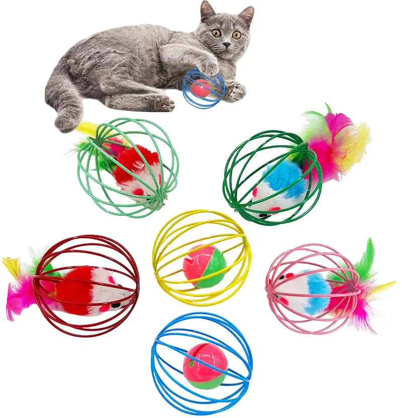CatPlay Interactive Indoor Cat Toy Set with Feathers & Bells  6 Durable Metal Balls for Engaging Play